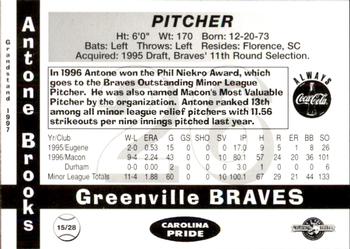 1997 Grandstand Greenville Braves #NNO Antone Brooks Back