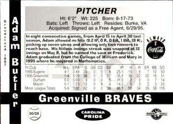 1997 Grandstand Greenville Braves #NNO Adam Butler Back
