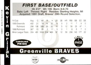 1997 Grandstand Greenville Braves #NNO Kevin Grijak Back
