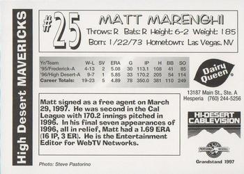 1997 Grandstand High Desert Mavericks #NNO Matt Marenghi Back