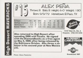 1997 Grandstand High Desert Mavericks #NNO Alex Pena Back
