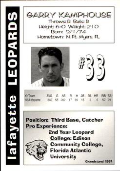 1997 Grandstand Lafayette Leopards #33 Garry Kamphouse Back
