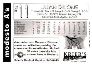 1997 Grandstand Modesto A's #NNO Juan Dilone Back