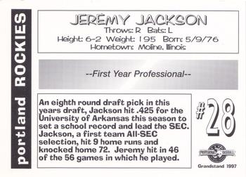 1997 Grandstand Portland Rockies #NNO Jeremy Jackson Back