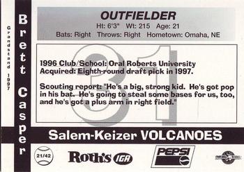 1997 Grandstand Salem-Keizer Volcanoes #21 Brett Casper Back