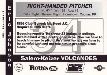 1997 Grandstand Salem-Keizer Volcanoes #10 Eric Johnson Back