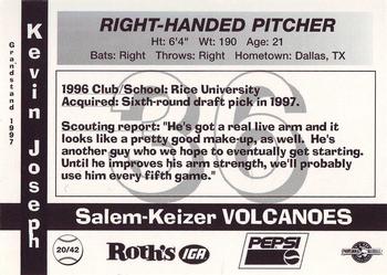 1997 Grandstand Salem-Keizer Volcanoes #20 Kevin Joseph Back