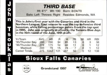 1997 Grandstand Sioux Falls Canaries #NNO John Tsoukalas Back