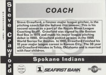1997 Grandstand Spokane Indians #31 Steve Crawford Back