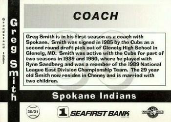 1997 Grandstand Spokane Indians #30 Greg Smith Back