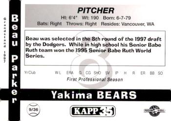 1997 Grandstand Yakima Bears #9 Beau Parker Back
