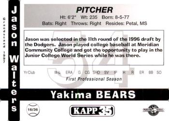 1997 Grandstand Yakima Bears #16 Jason Walters Back