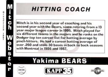 1997 Grandstand Yakima Bears #34 Mitch Webster Back
