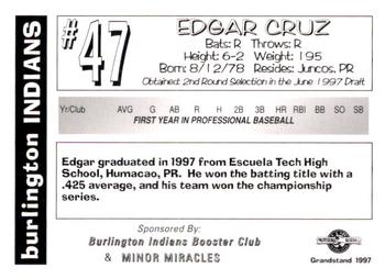 1997 Grandstand Burlington Indians #NNO Edgar Cruz Back