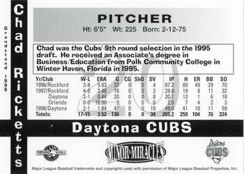 1998 Grandstand Daytona Cubs #NNO Chad Ricketts Back