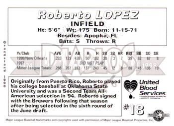 1998 Grandstand El Paso Diablos #NNO Roberto Lopez Back