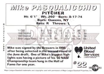 1998 Grandstand El Paso Diablos #NNO Mike Pasqualicchio Back