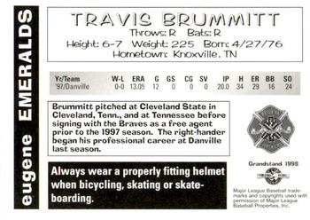 1998 Grandstand Eugene Emeralds #NNO Travis Brummitt Back