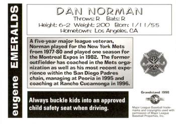 1998 Grandstand Eugene Emeralds #NNO Dan Norman Back