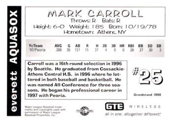 1998 Grandstand Everett AquaSox #NNO Mark Carroll Back