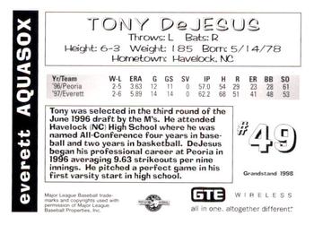 1998 Grandstand Everett AquaSox #NNO Tony DeJesus Back