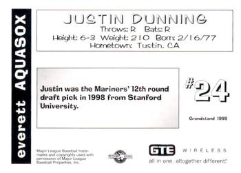 1998 Grandstand Everett AquaSox #NNO Justin Dunning Back
