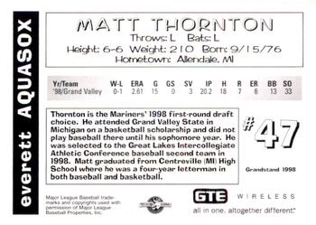 1998 Grandstand Everett AquaSox #NNO Matt Thornton Back