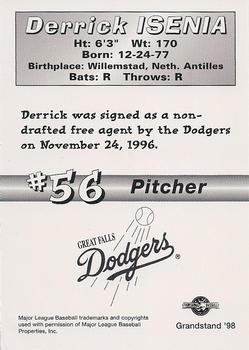 1998 Grandstand Great Falls Dodgers #NNO Derrick Isenia Back