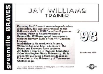 1998 Grandstand Greenville Braves #NNO Jay Williams Back