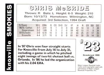 1998 Grandstand Knoxville Smokies #NNO Chris McBride Back