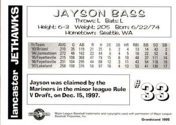 1998 Grandstand Lancaster JetHawks #NNO Jayson Bass Back