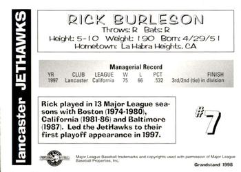 1998 Grandstand Lancaster JetHawks #NNO Rick Burleson Back