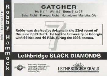 1998 Grandstand Lethbridge Black Diamonds #NNO Robby Hammock Back