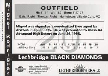 1998 Grandstand Lethbridge Black Diamonds #NNO Miguel Rodriguez Back