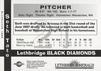 1998 Grandstand Lethbridge Black Diamonds #NNO Seth Tate Back