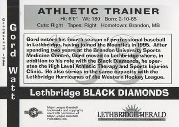 1998 Grandstand Lethbridge Black Diamonds #NNO Gord Watt Back