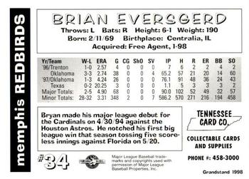 1998 Grandstand Memphis Redbirds #NNO Bryan Eversgerd Back