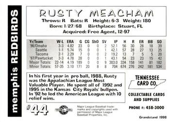 1998 Grandstand Memphis Redbirds #NNO Rusty Meacham Back