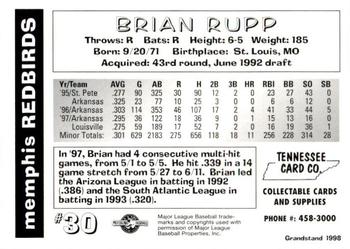 1998 Grandstand Memphis Redbirds #NNO Brian Rupp Back