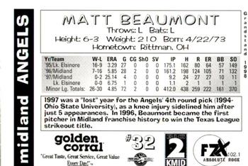 1998 Grandstand Midland Angels #NNO Matt Beaumont Back
