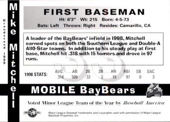 1999 Grandstand Mobile BayBears 1998 Southern League Champions #NNO Mike Mitchell Back