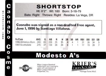 1998 Grandstand Modesto A's #NNO Caonabo Cosme Back