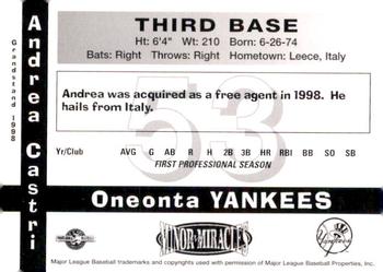 1998 Grandstand Oneonta Yankees #NNO Andrea Castri Back