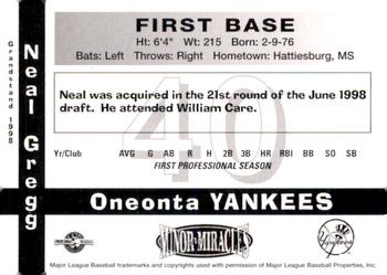 1998 Grandstand Oneonta Yankees #NNO Neal Gregg Back