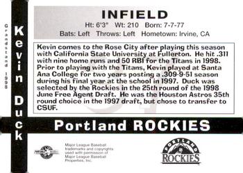 1998 Grandstand Portland Rockies #NNO Kevin Duck Back