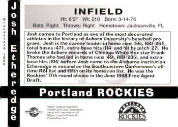 1998 Grandstand Portland Rockies #NNO Josh Etheredge Back