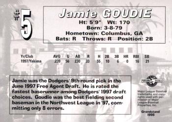 1998 Grandstand San Bernardino Stampede #NNO Jamie Goudie Back