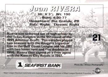 1998 Grandstand Spokane Indians #NNO Juan Rivera Back