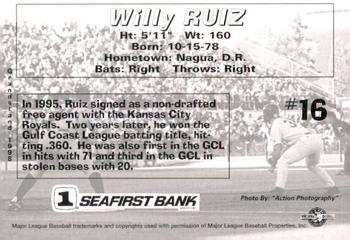 1998 Grandstand Spokane Indians #NNO Willy Ruiz Back