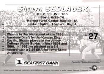 1998 Grandstand Spokane Indians #NNO Shawn Sedlacek Back